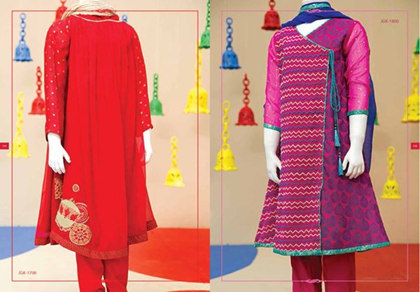 Angrakha Style Eid Kids Wear Dresses By Junaid Jamshed 2015 4