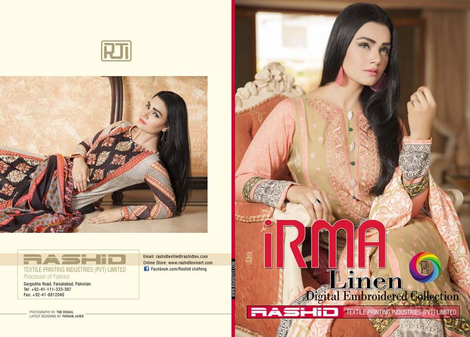 Linen Digital Embroidery On Kameez By Rashid 2015-16 5