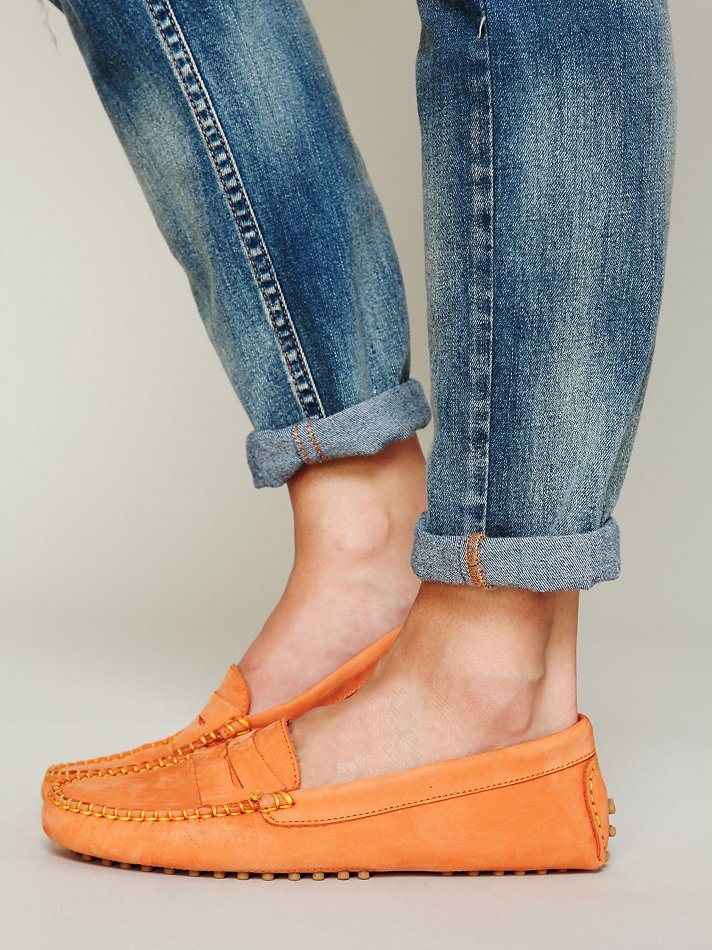 Casual Orange Moccasins Shoe