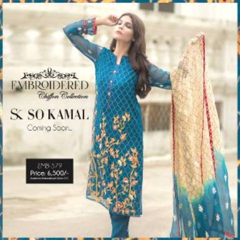 Silk Chiffon Embroidered Dresses By So Kamal 2016 2