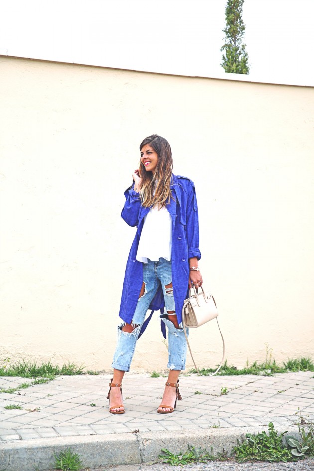 denim skirt with trench coat