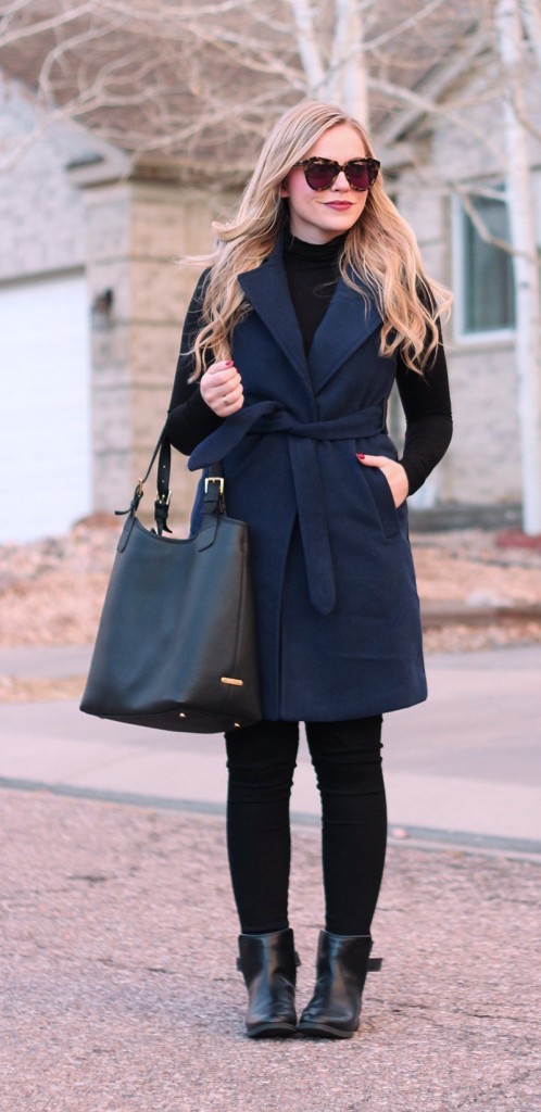 navy blue sleeveless coat