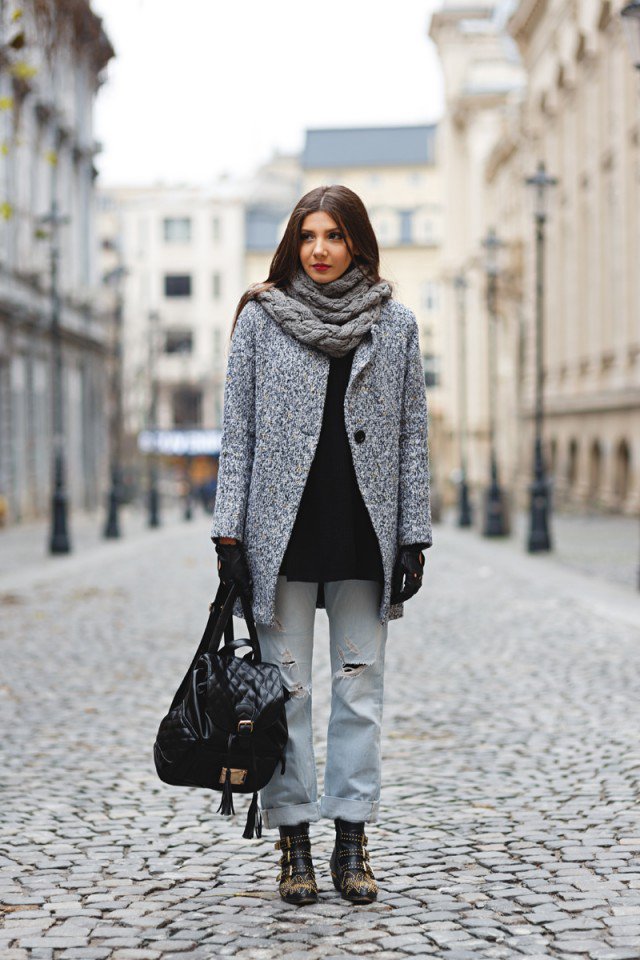 Gray Dark Shades Winter Outfits Women Street Style 2015-16