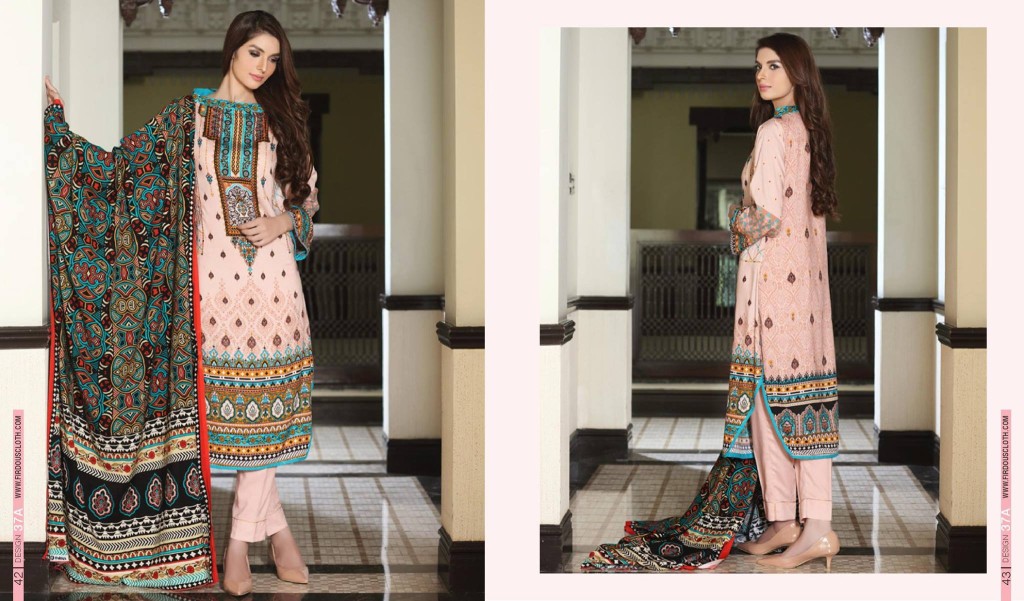 Linen Embroidered Casual Dresses By Firdous Cloth Mills 2015-16