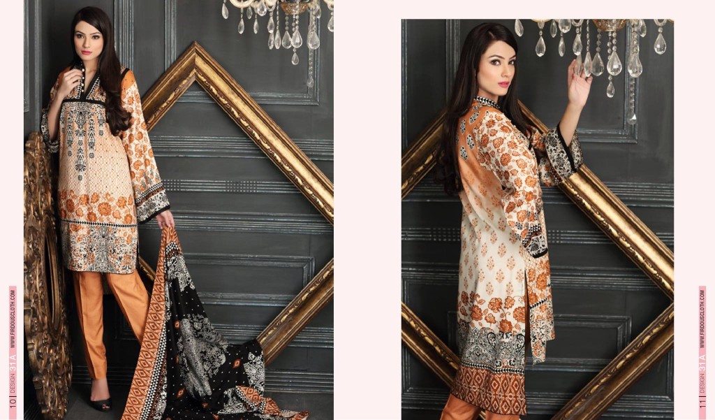 Linen Embroidered Casual Dresses By Firdous Cloth Mills 2015-16 2