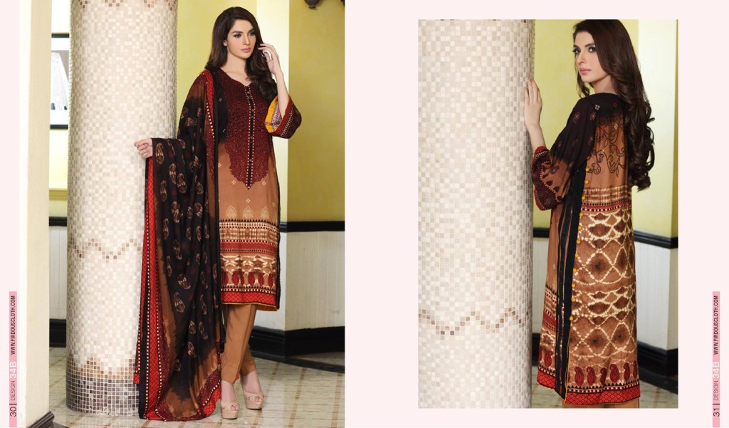 Linen Embroidered Casual Dresses By Firdous Cloth Mills 2015-16 6