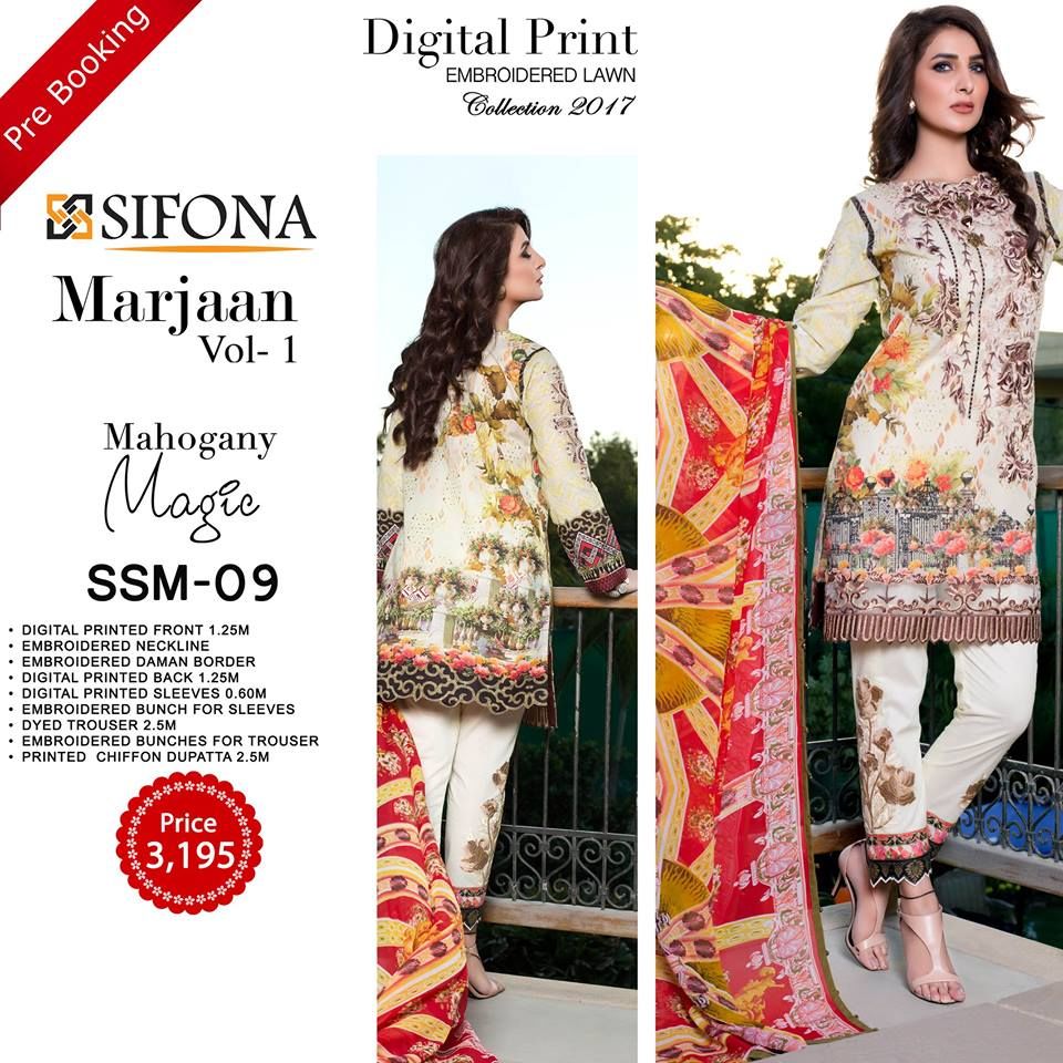 Sifona Marjaan Luxury Embroidered Lawn Dresses Summer 2017