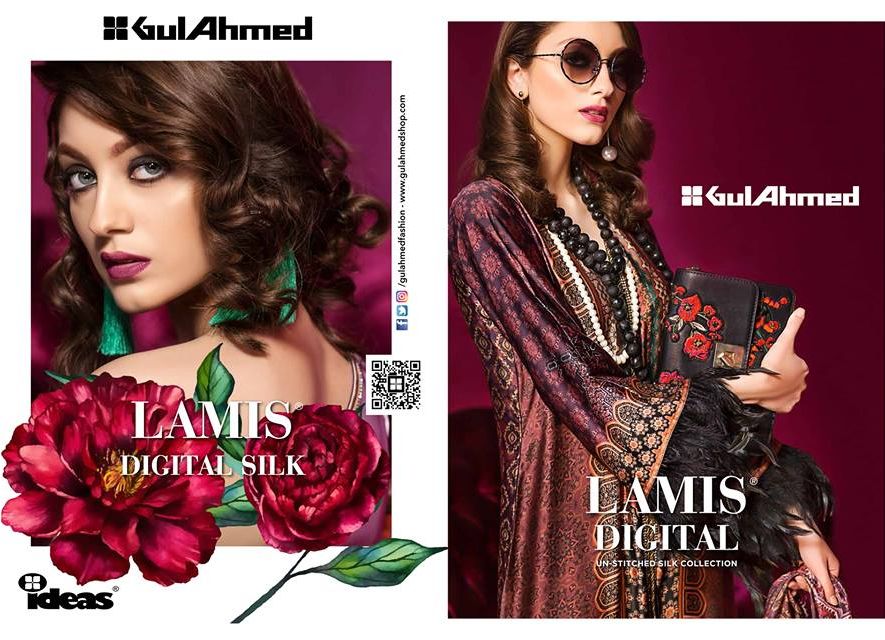 Gul Ahmed Lamis Digital Silk Dresses Collection 2018